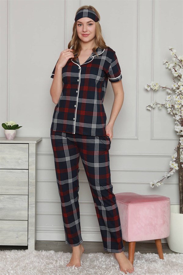 Akbeniz Kadın %100 Pamuk Önden Düğmeli Kısa Kol Pijama Takım 2807