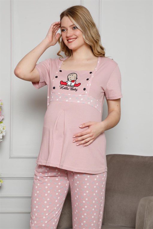 Akbeniz Kadın %100 Pamuklu Hamile Pijama Takımı 4508