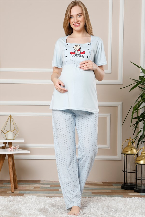 Akbeniz Kadın Mavi Renk Pamuklu Hamile Pijama Takımı 4503