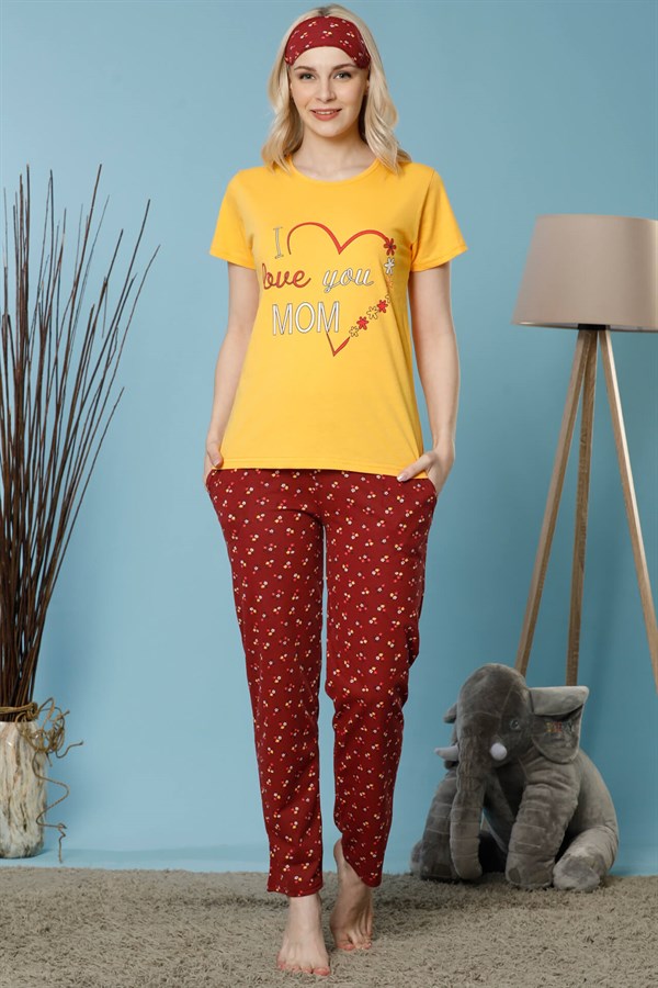Akbeniz Kadın Sarı Renk Pamuklu Cepli Kısa Kol Pijama Takım 2525