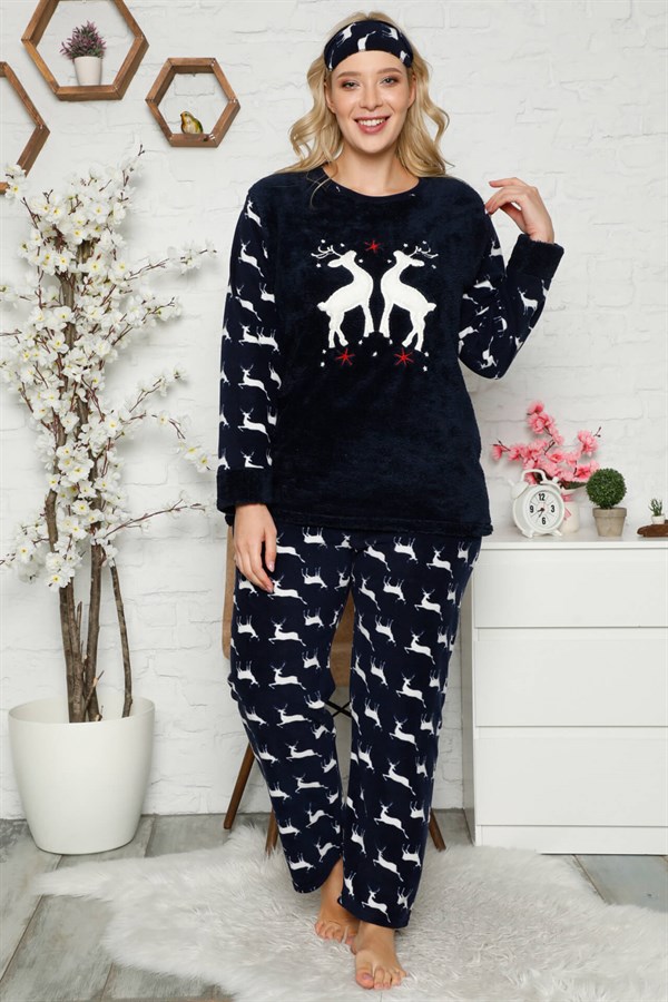 Akbeniz Welsoft Polar Kadın Büyük Beden Pijama Takımı 8117