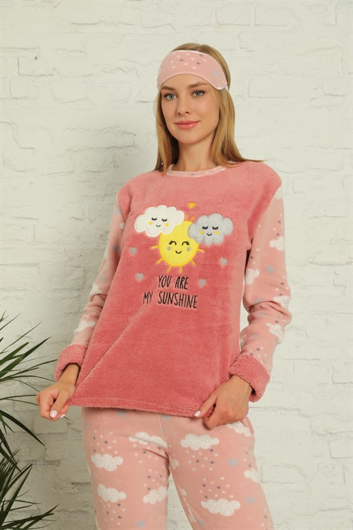 Akbeniz Welsoft Polar Kadın Manşetli Pijama Takımı 8431