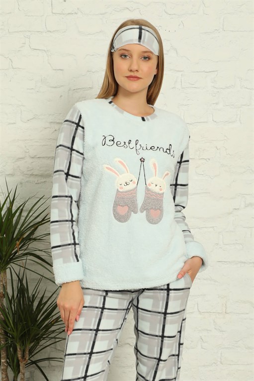 Akbeniz Welsoft Polar Kadın Manşetli Pijama Takımı 8437