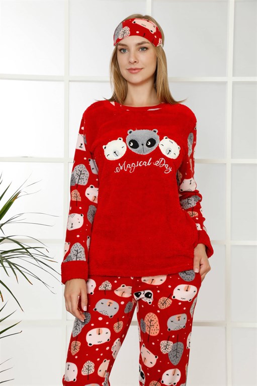 Akbeniz Welsoft Polar Kadın Manşetli Pijama Takımı 8405