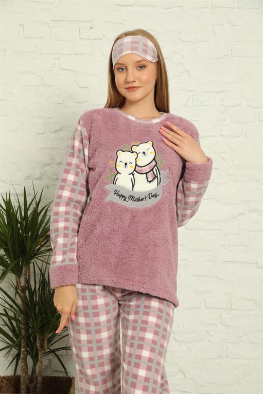 Akbeniz Welsoft Polar Kadın Manşetli Pijama Takımı 8435