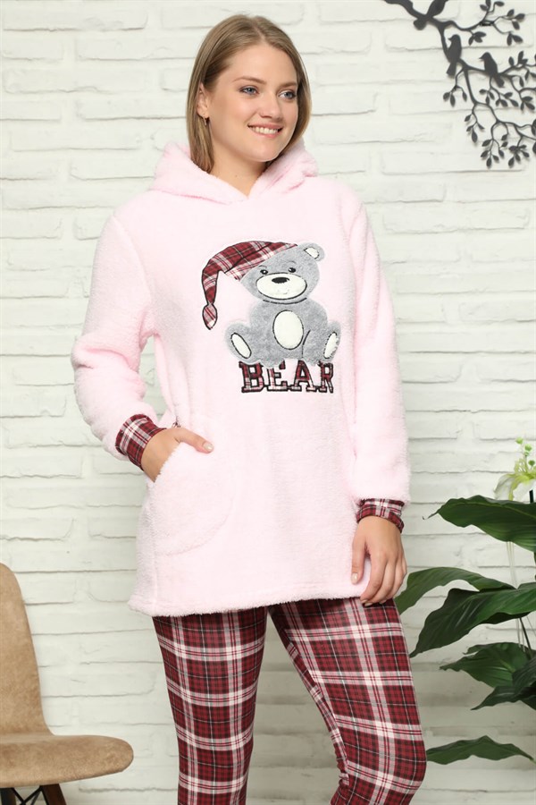 Akbeniz Welsoft Polar Kapşonlu Taytlı Kadın Pijama Takımı 8089
