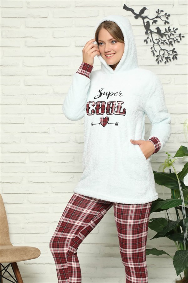 Akbeniz Welsoft Polar Kapşonlu Taytlı Kadın Pijama Takımı 8090