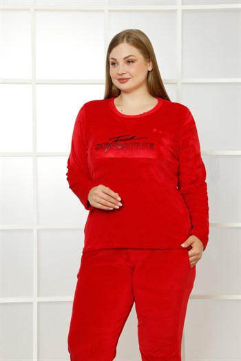 Akbeniz Büyük Beden Kadın Kadife Pijama Takım 9040