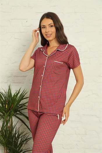 Akbeniz Kadın %100 Pamuk Önden Düğmeli Kısa Kol Pijama Takım 2830
