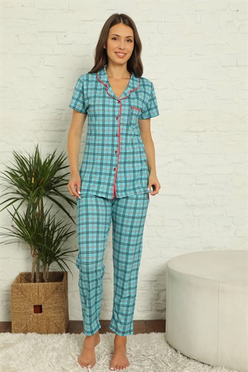 Akbeniz Kadın %100 Pamuk Önden Düğmeli Kısa Kol Pijama Takım 2831