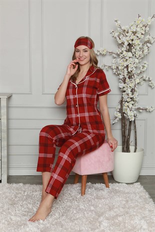 Akbeniz Kadın %100 Pamuk Önden Düğmeli Kısa Kol Pijama Takım 2806