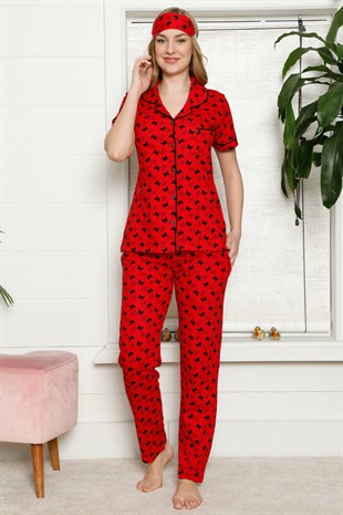 Akbeniz Kadın %100 Pamuk Önden Düğmeli Kısa Kol Pijama Takım 2816