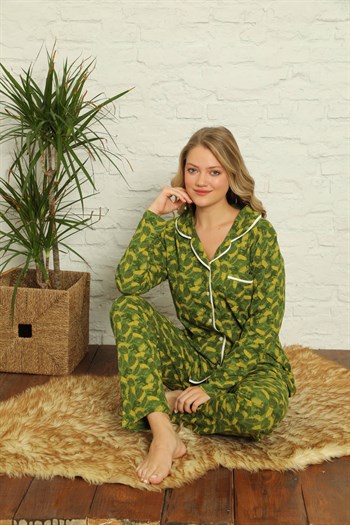 Akbeniz Kadın %100 Pamuk Önden Düğmeli Uzun Kol Pijama Takım 2762
