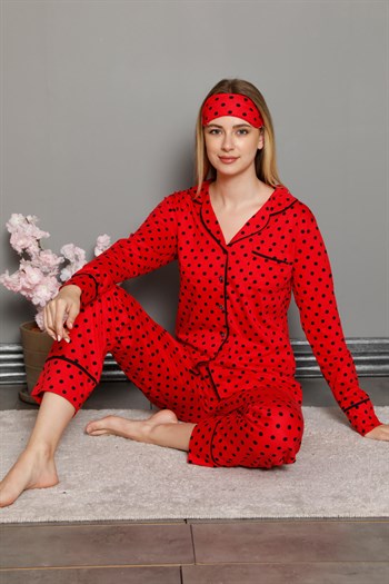 Akbeniz Kadın %100 Pamuk Önden Düğmeli Uzun Kol Pijama Takım 2754