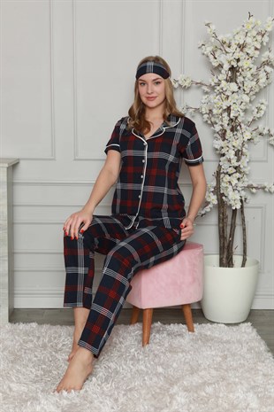 Akbeniz Kadın %100 Pamuk Önden Düğmeli Kısa Kol Pijama Takım 2807