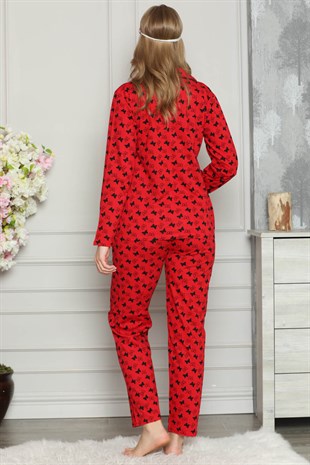 Akbeniz Kadın %100 Pamuk Önden Düğmeli Uzun Kol Pijama Takım 2721