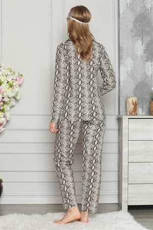 Akbeniz Kadın %100 Pamuk Önden Düğmeli Uzun Kol Pijama Takım 2720