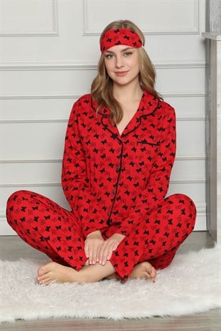 Akbeniz Kadın %100 Pamuk Önden Düğmeli Uzun Kol Pijama Takım 2721