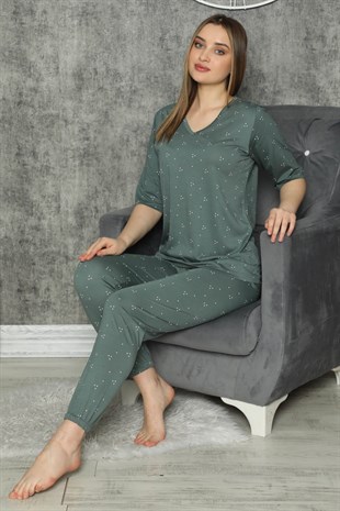 Akbeniz Kadın %100 Pamuk Penye Kısa Kol Pijama Takım 3315