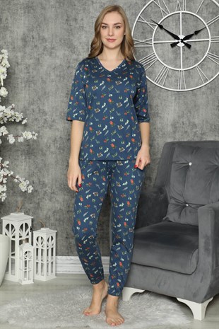 Akbeniz Kadın %100 Pamuk Penye Kısa Kol Pijama Takım 3310