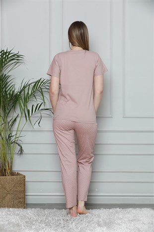 Akbeniz Kadın %100 Pamuk Penye Kısa Kol Pijama Takım 3321