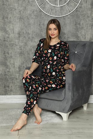 Akbeniz Kadın %100 Pamuk Penye Kısa Kol Pijama Takım 3317