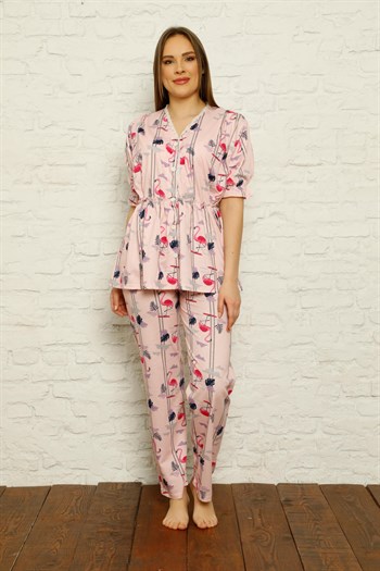Akbeniz Kadın %100 Pamuk Penye Pileli Pijama Takım 17105