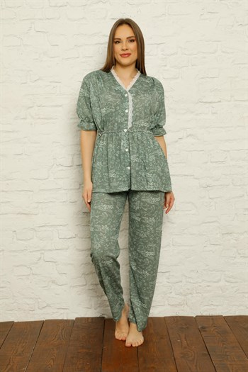Akbeniz Kadın %100 Pamuk Penye Pileli Pijama Takım 17104
