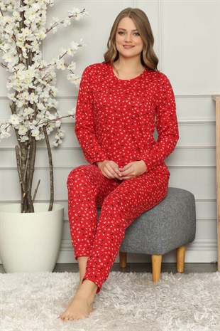 Akbeniz Kadın %100 Pamuk Penye Uzun Kol Pijama Takım 2705