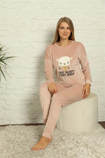 Akbeniz Kadın Kadife Uzun Kol Pijama Takım 9008
