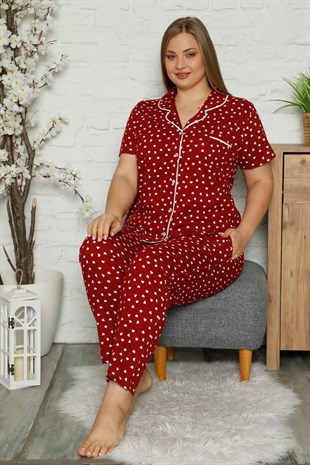 Akbeniz Kadın Pamuklu Cepli Kısa Kol Büyük Beden Pijama Takım 202061