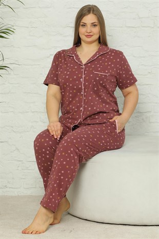 Akbeniz Kadın Pamuklu Cepli Kısa Kol Büyük Beden Pijama Takım 202075
