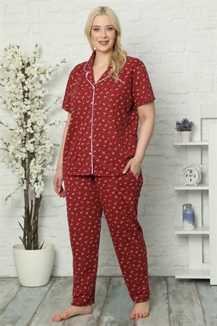 Akbeniz Kadın Pamuklu Cepli Kısa Kol Büyük Beden Pijama Takım 202029