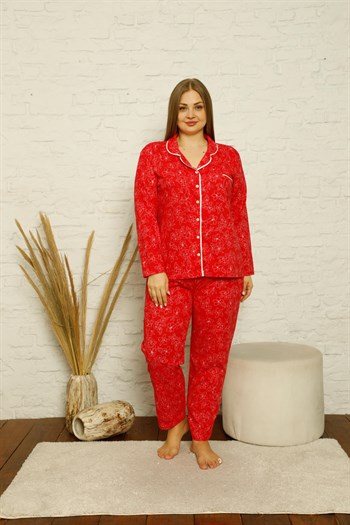 Akbeniz Kadın Pamuklu Cepli Uzun Kol Büyük Beden Pijama Takım 202128