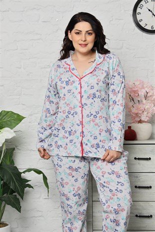 Akbeniz Kadın Pamuklu Cepli Uzun Kol Büyük Beden Pijama Takım 202041