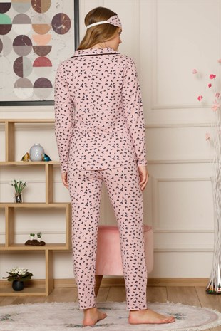 Akbeniz Kadın Pamuklu Düğmeli Cepli Şardonlu Uzun Kol Pijama Takım 2494