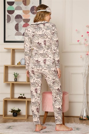 Akbeniz Kadın Pamuklu Düğmeli Cepli Şardonlu Uzun Kol Pijama Takım 2492