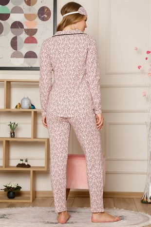 Akbeniz Kadın Pamuklu Düğmeli Cepli Şardonlu Uzun Kol Pijama Takım 2495