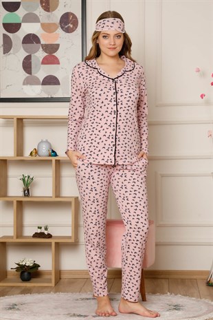 Akbeniz Kadın Pamuklu Düğmeli Cepli Şardonlu Uzun Kol Pijama Takım 2494