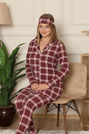 Akbeniz Kadın Pamuklu Düğmeli Şardonlu Taytlı Uzun Kol Pijama Takım 2498