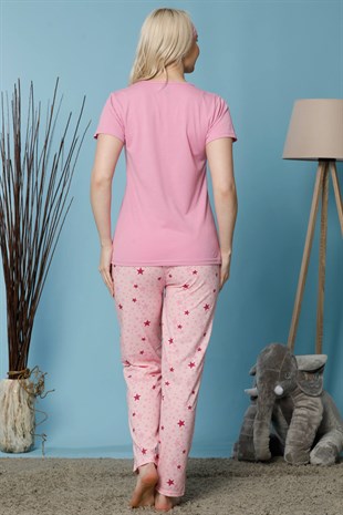 Akbeniz Kadın Pembe Renk Pamuklu Cepli Kısa Kol Pijama Takım 2523
