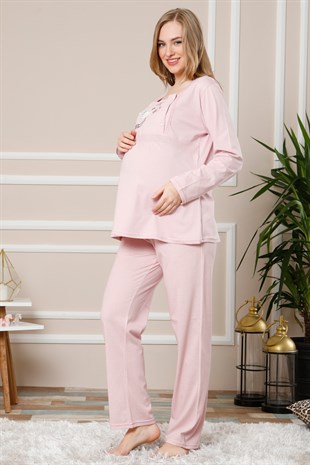 Akbeniz Kadın Pembe Renk Pamuklu Hamile Pijama Takımı 4510
