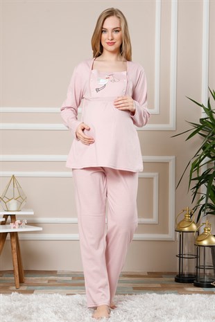 Akbeniz Kadın Pembe Renk Pamuklu Hamile Pijama Takımı 4510