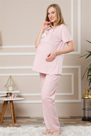 Akbeniz Kadın Pembe Renk Pamuklu Hamile Pijama Takımı 4501