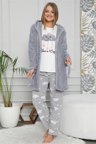 Akbeniz Welsoft Polar Kadın 3lü Pijama Takımı 8109