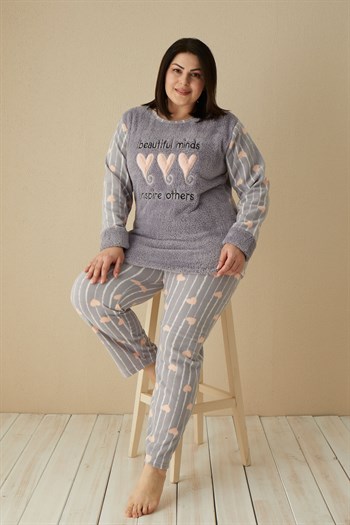 Akbeniz Welsoft Polar Kadın Büyük Beden Pijama Takımı 808036