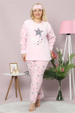 Akbeniz Welsoft Polar Kadın Büyük Beden Pijama Takımı 8074