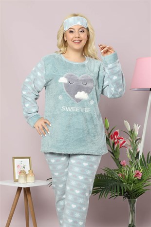 Akbeniz Welsoft Polar Kadın Büyük Beden Pijama Takımı 8069