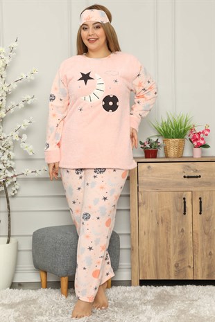 Akbeniz Welsoft Polar Kadın Büyük Beden Pijama Takımı 8114
