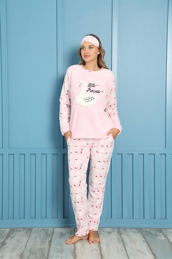 Akbeniz Welsoft Polar Kadın Manşetli Pijama Takımı 8454